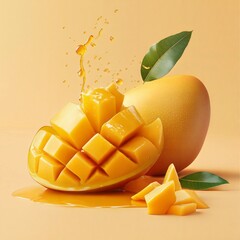 Juicy ripe mango on a plain background