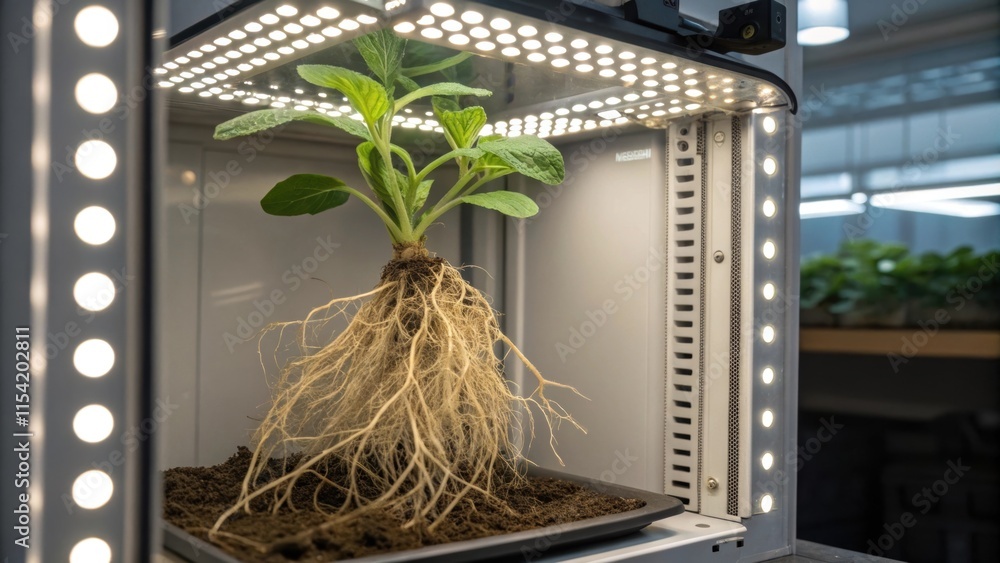 Poster utilizing controlled environments with led lighting for optimizing plant growth and studying root sy