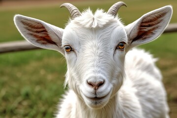 there is a goat that is looking at the camera