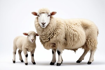 Fototapeta premium there are two sheep standing next to each other on a white background