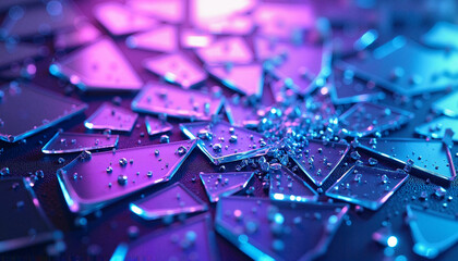 Dramatic Shattered Glass with Neon Purple Lighting for Creative Projects