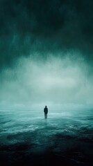 Solitary Figure Stands Alone Under Dark Ominous Clouds