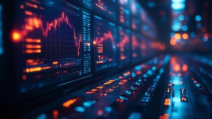 Obraz premium Dynamic Financial Data Visualization in a High-Tech Trading Environment