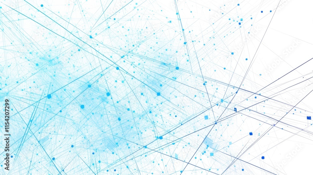 Poster abstract digital art featuring blue lines and dots, suggesting data visualization or connectivity.