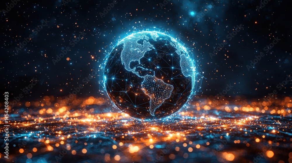 Aufkleber global connectivity digital network representation virtual space 3d render nighttime futuristic conc