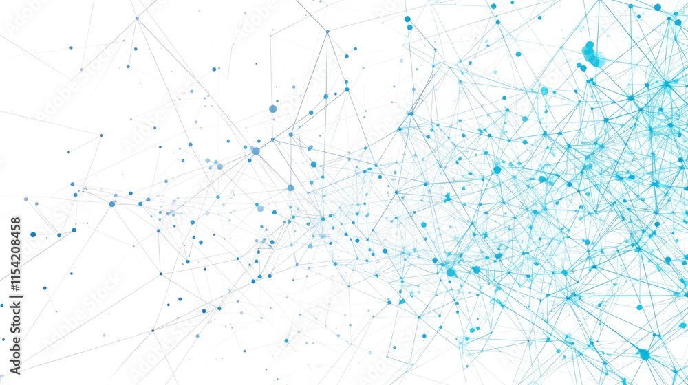 Aufkleber abstract network illustration with blue nodes and lines representing data connections.