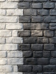 Fototapeta premium Black and White Brick Wall with Fire Hydrant