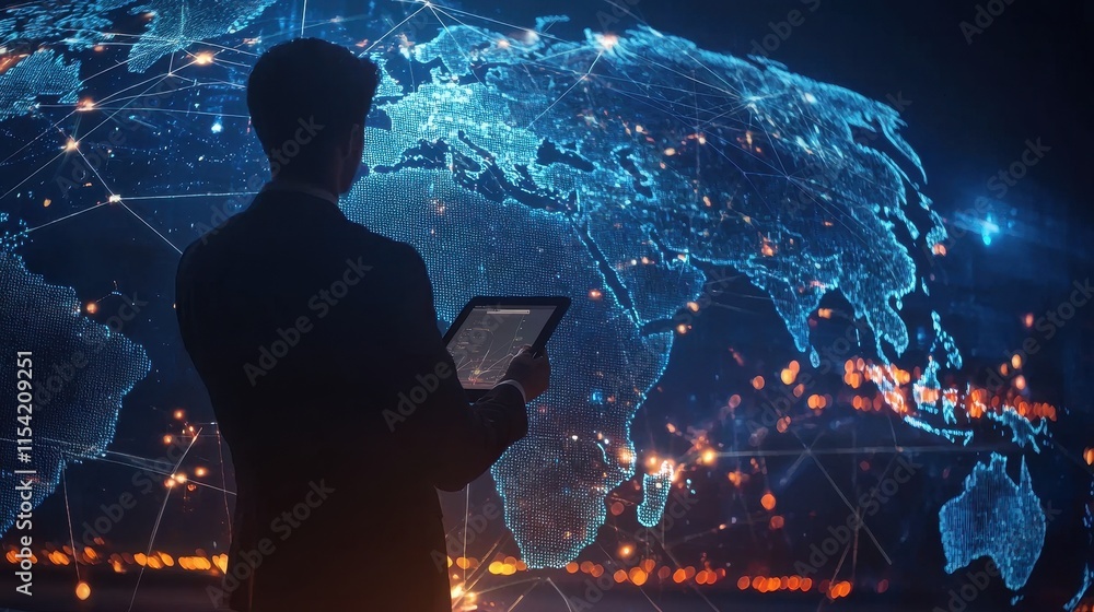 Aufkleber global business insights data analysis digital world infographic high-tech environment user viewpoin