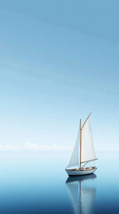 Fototapeta premium Sailboat with large sails gliding across calm ocean