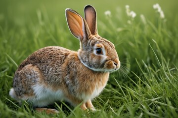 Fototapeta premium there is a rabbit that is sitting in the grass