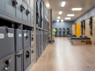 Modern wooden gym locker room design background