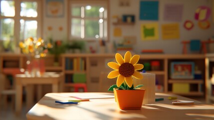 Bright Classroom with Educational Tools and Sunflower