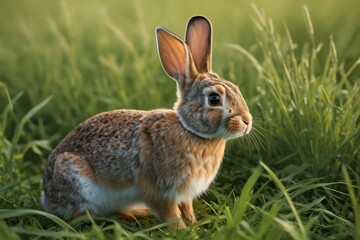 Fototapeta premium there is a rabbit that is sitting in the grass