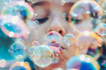 Young woman man child people pet enjoying the festival of hot air balloons, capturing selfie colorful balloons in the sky