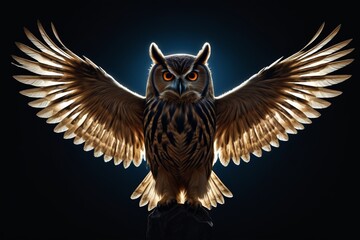 Obraz premium arafed owl with wings spread out on a black background