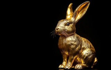A stunning golden rabbit sculpture ideal for Chinese New Year 2023 celebrations, symbolizing prosperity and elegance with ample copy space for custom messages.