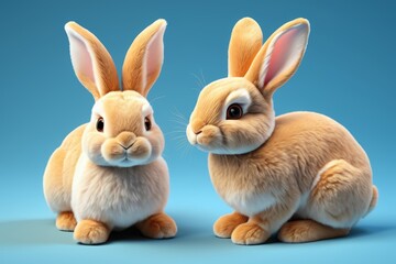 Obraz premium two rabbits sitting next to each other on a blue surface