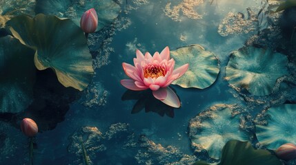 Pink flower on calm water