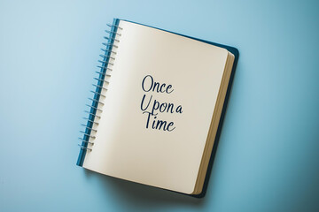 Photo of World Writer's Day celebrated on March 3, a symbolic image of a blank journal with the words "Once Upon a Time" handwritten on the first page, isolated on a solid pastel cream background