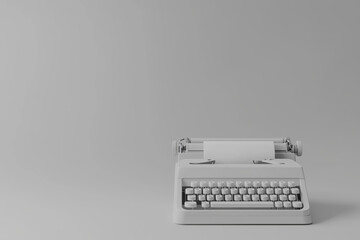 Photo of World Writer's Day celebrated on March 3, a classic typewriter with a blank sheet of paper inserted, isolated on a solid light gray background with ample copy space, symbolizing creativity