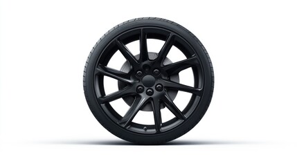 Obraz premium Black Alloy Wheel on White Background for Automotive Designs