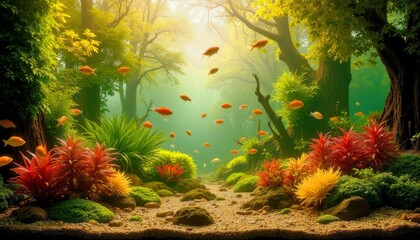 Underwater Fantasy Aquarium Scene with Colorful Fish