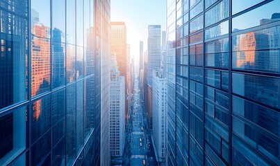 Obraz premium Expansive View of a Modern Cityscape Featuring Sleek High-Rises and Streets