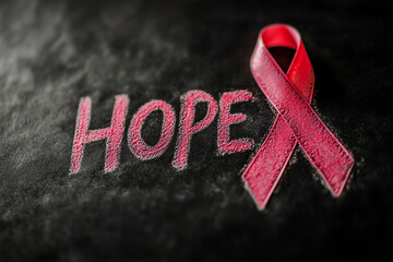 Image of red awareness ribbon symbol of AIDS and HIV generative ai