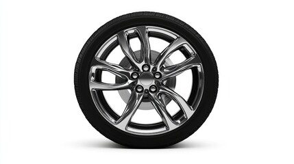 Fototapeta premium Polished Alloy Wheel Design with Shiny Finish and Black Tire