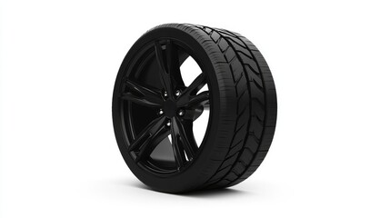 Obraz premium Black Sports Tire on Alloy Rim with Modern Design and Tread Pattern