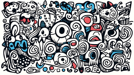 Fototapeta premium Whimsical doodle art background design, colorful monsters & swirls, digital illustration, website banner.