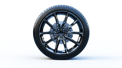 Obraz premium High-Quality Black Alloy Car Wheel with Tire on White Background
