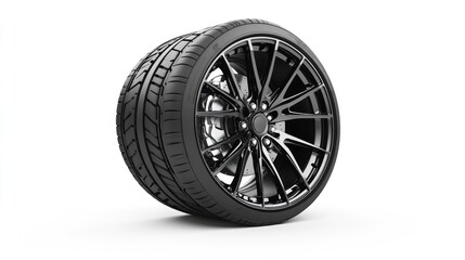 Obraz premium Stylish Black Alloy Wheels with Performance Tires on White Background