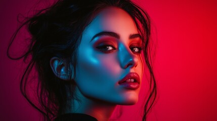 Dramatic portrait of a woman with neon lighting