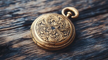 Vintage Gold Pocket Watch on Weathered Wooden Surface