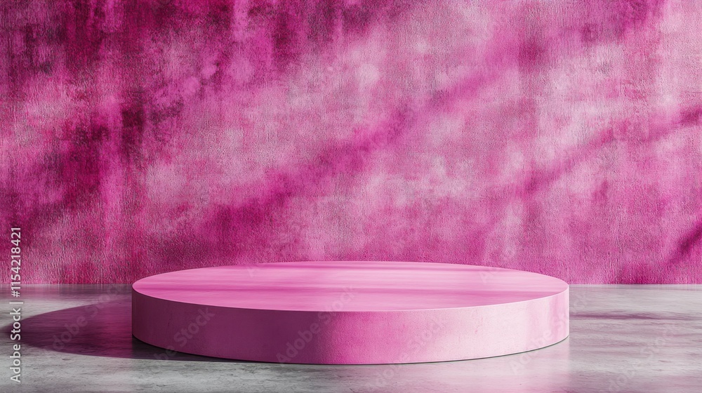 Poster blank pink display on floor background with minimal style. blank stand for showing product. 3d rende