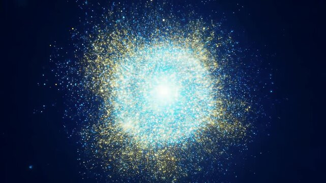 Brilliant abstract light explosion transformation in deep blue universe