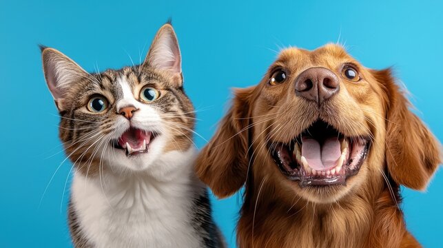 Cheerful pets play together studio background animal photography bright environment close-up joyful companionship