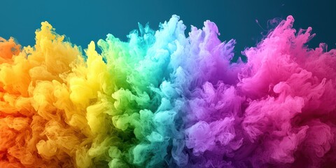 Obraz premium A vibrant explosion of rainbow-colored smoke creates a mesmerizing gradient effect against a dark background.
