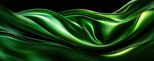 Obraz premium A flowing green silk fabric creates a smooth, elegant texture, evoking a sense of luxury and tranquility against a dark backdrop.