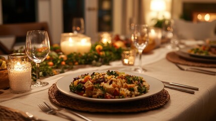 Elegant Dining Table Set for a Cozy Evening with Gourmet Dish