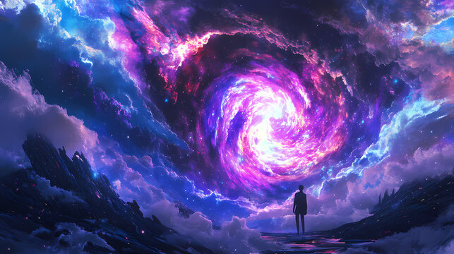 Spritual epiphany, enlightment, law of attraction, telekineses or manifestation concept. Oscillation. Illustration