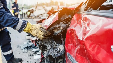 Car accident response urban intersection emergency services daylight ground level safety awareness