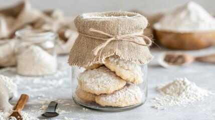 Delightful Homemade Cookies in Jar with Flour and Kitchen Tools