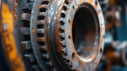 A macro shot of a bearing that shows signs of corrosion and wear with adjacent analysis software projecting degradation timelines and mitigation strategies.