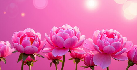 Fototapeta premium Pink lotus flowers blooming against a soft pink background