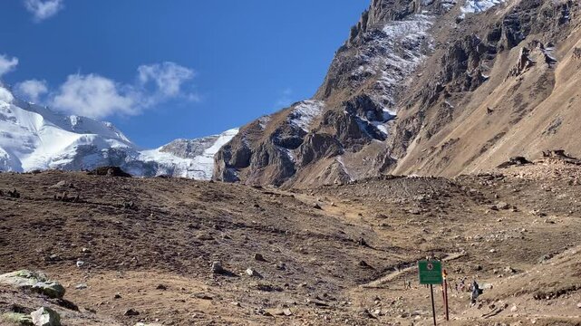 Pilgrims travel on horse back to Gauri Kund at base of Adi Kailash, uttarakhand. Adi Kailash is the second most important peak of Panch Kailash group
