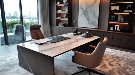 Modern Office Interior with Elegant Design and Scenic View