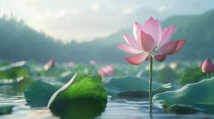Pink flower on calm water