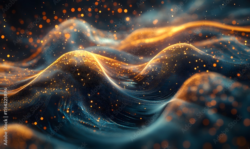 Poster an artistic fusion of various waveforms and particle effects